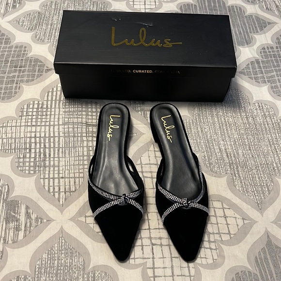 Lulus Shoes - Lulu’s black velour and rhinestone mules, size 8 NIB!